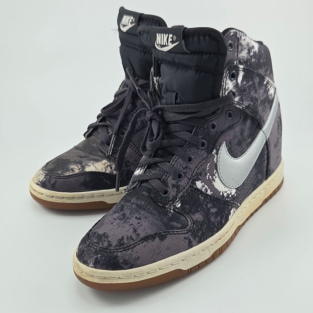 Nike Dunk Sky Hi Print Women's Size 6 543258-004 Black Gray Tie-Dye Wedge